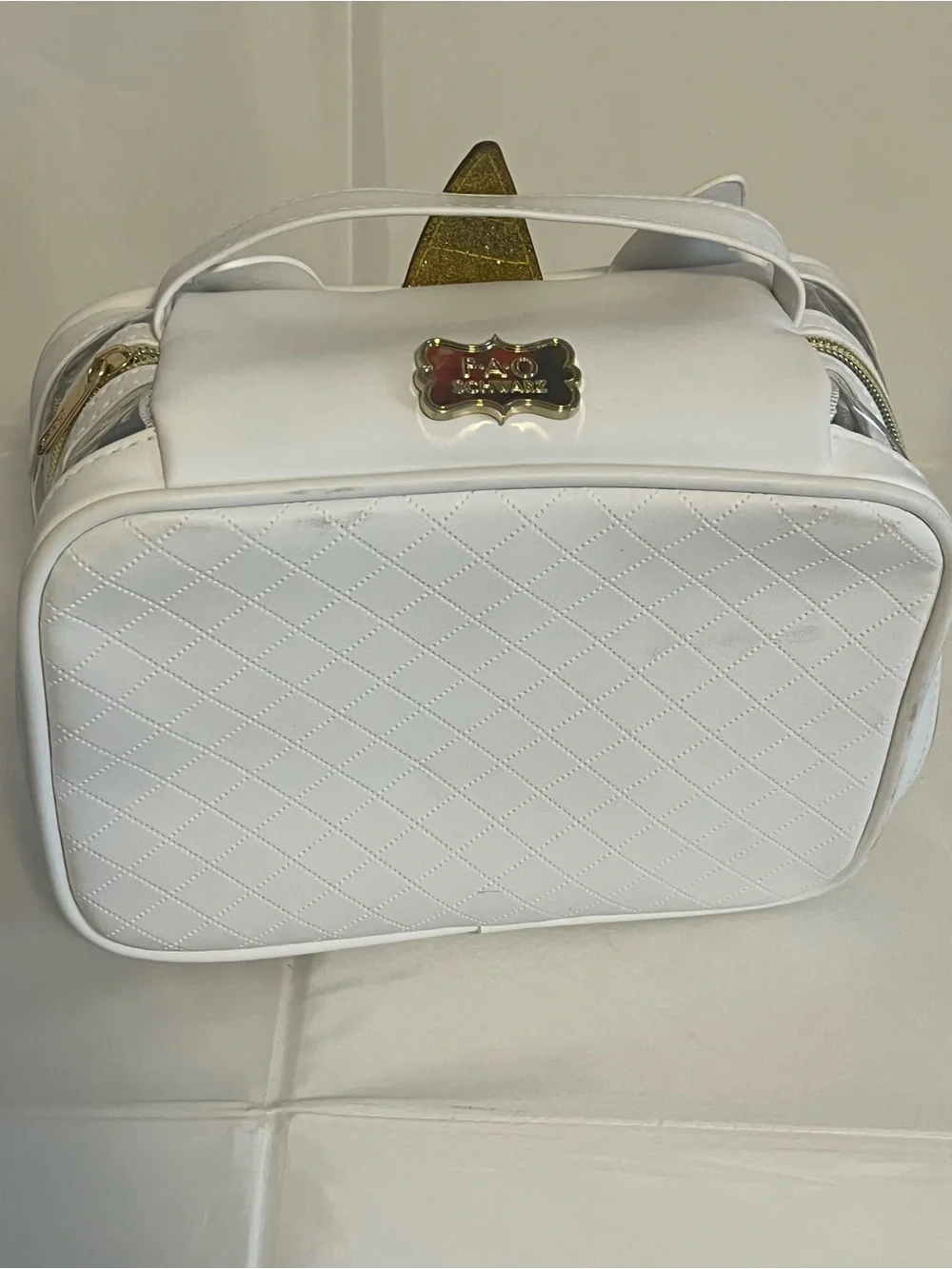 Unbranded White & Pink Unicorn Cosmetic Bag with Gold Horn H65